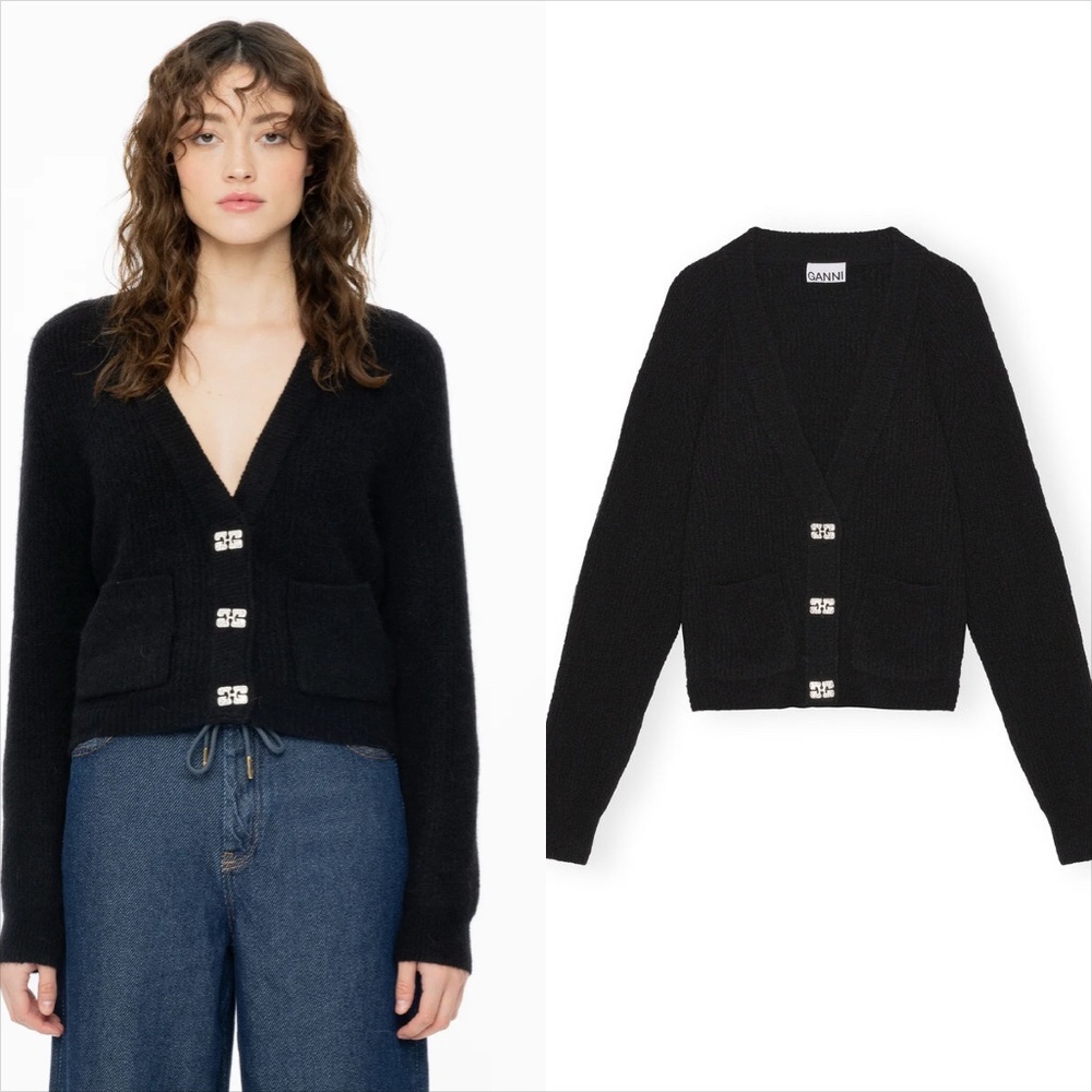 ganni pulower cardigan crystal buttons alpaca wool  FINAL PRICE